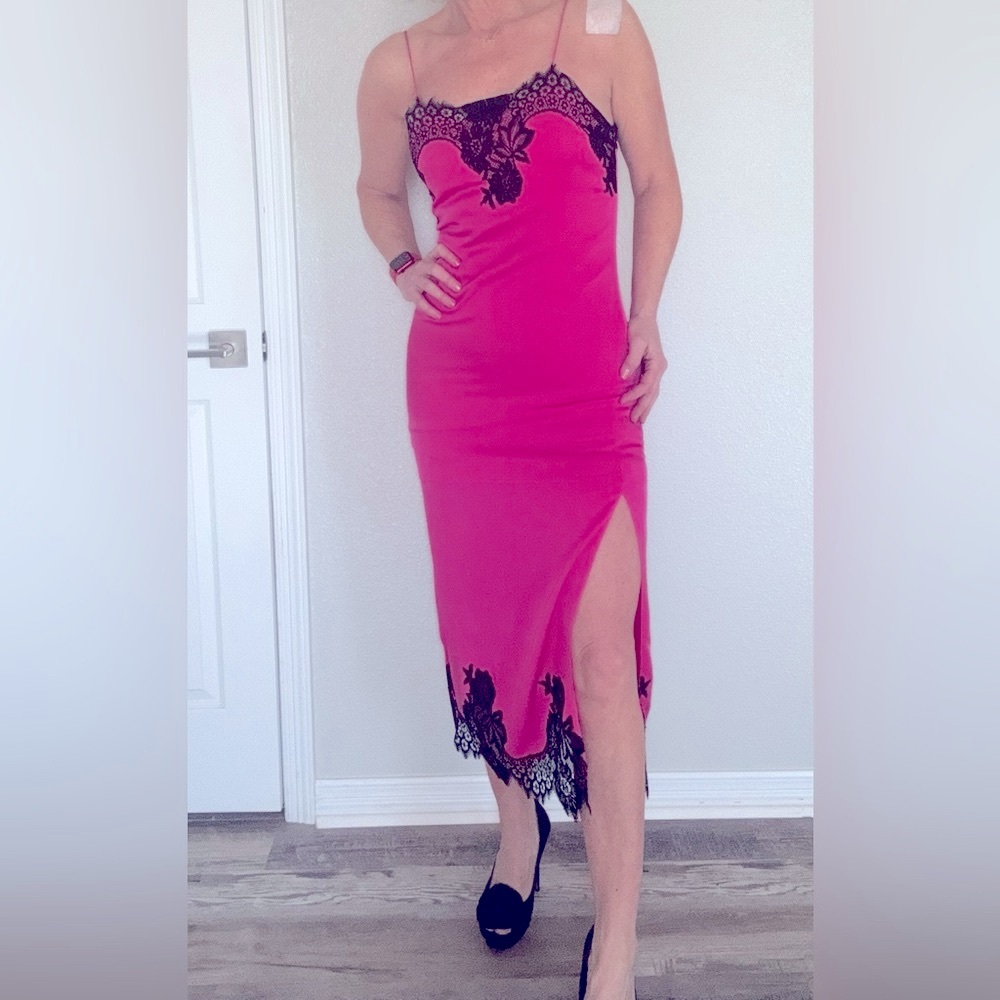 Alice + Olivia Pink and Black Halter Sheath Cocktail Dress
